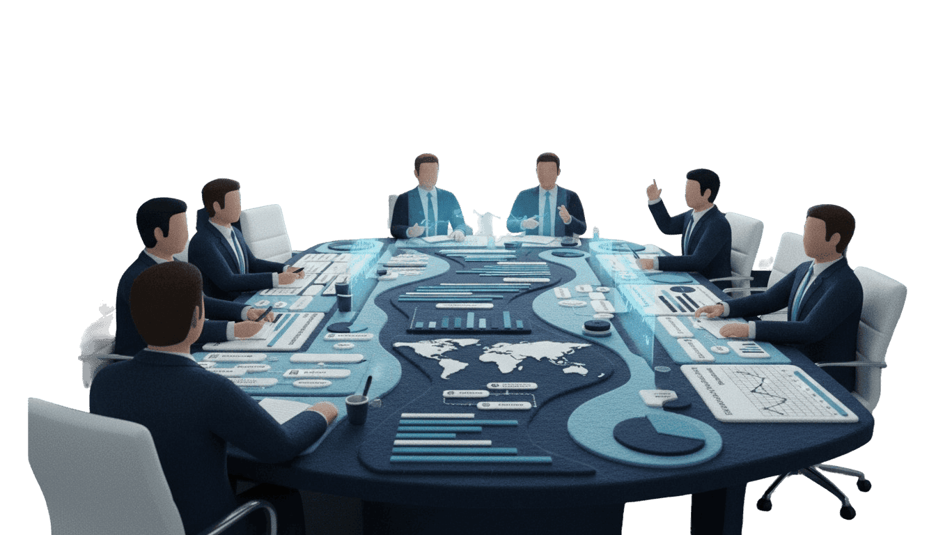 Executives reviewing ESG data dashboards